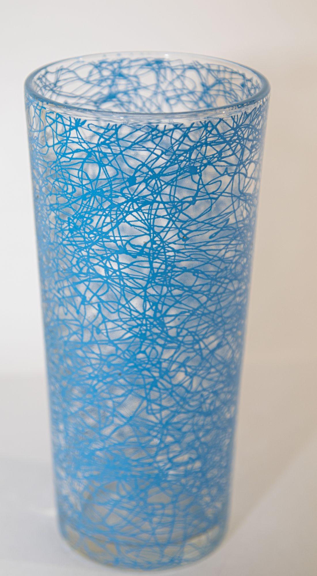 Vintage Collectible Retro Highball Spaghetti Tumblers Set of 3 Blue and Yellow For Sale 4