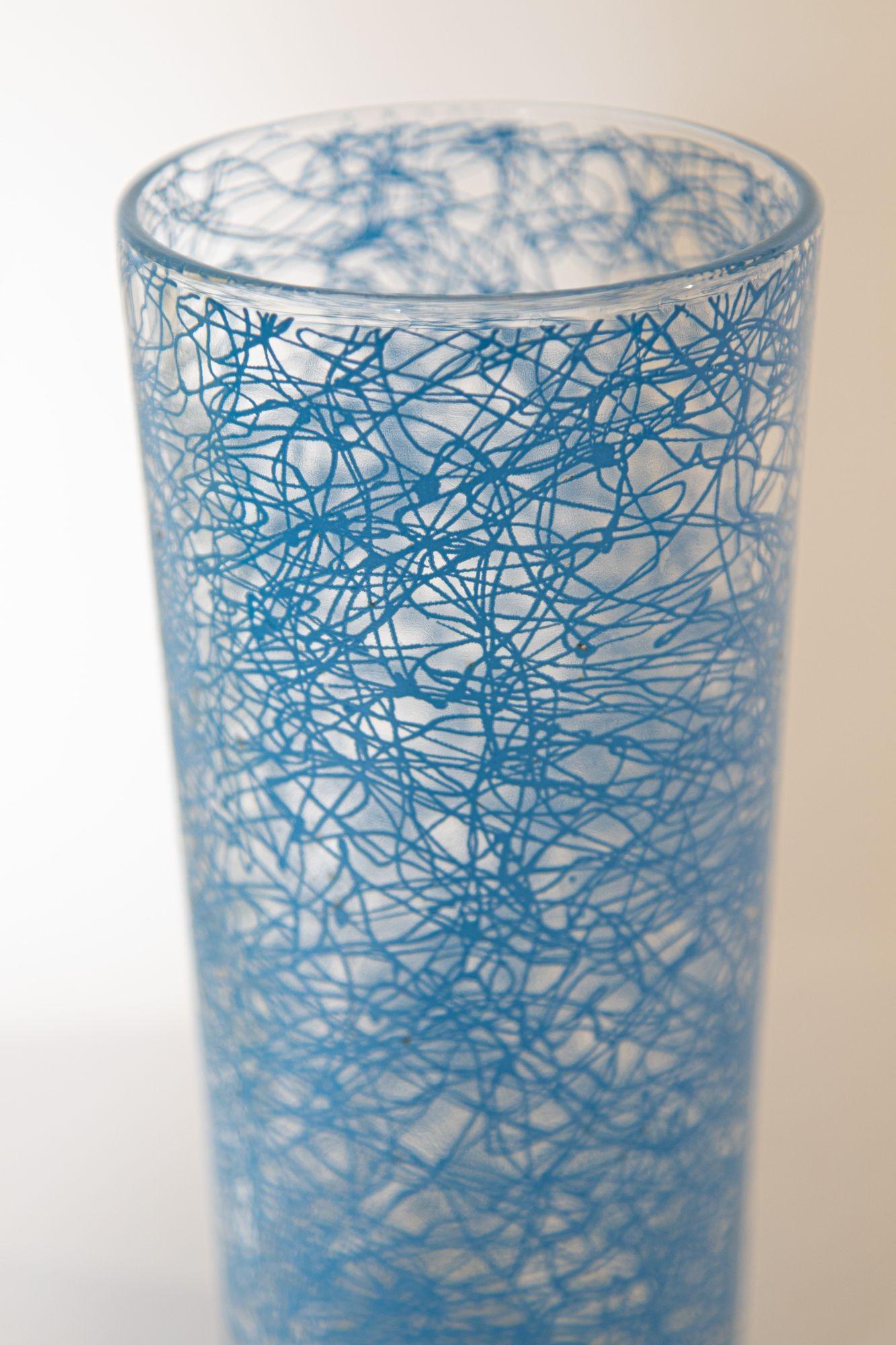 Vintage Collectible Retro Highball Spaghetti Tumblers Set of 3 Blue and Yellow For Sale 5