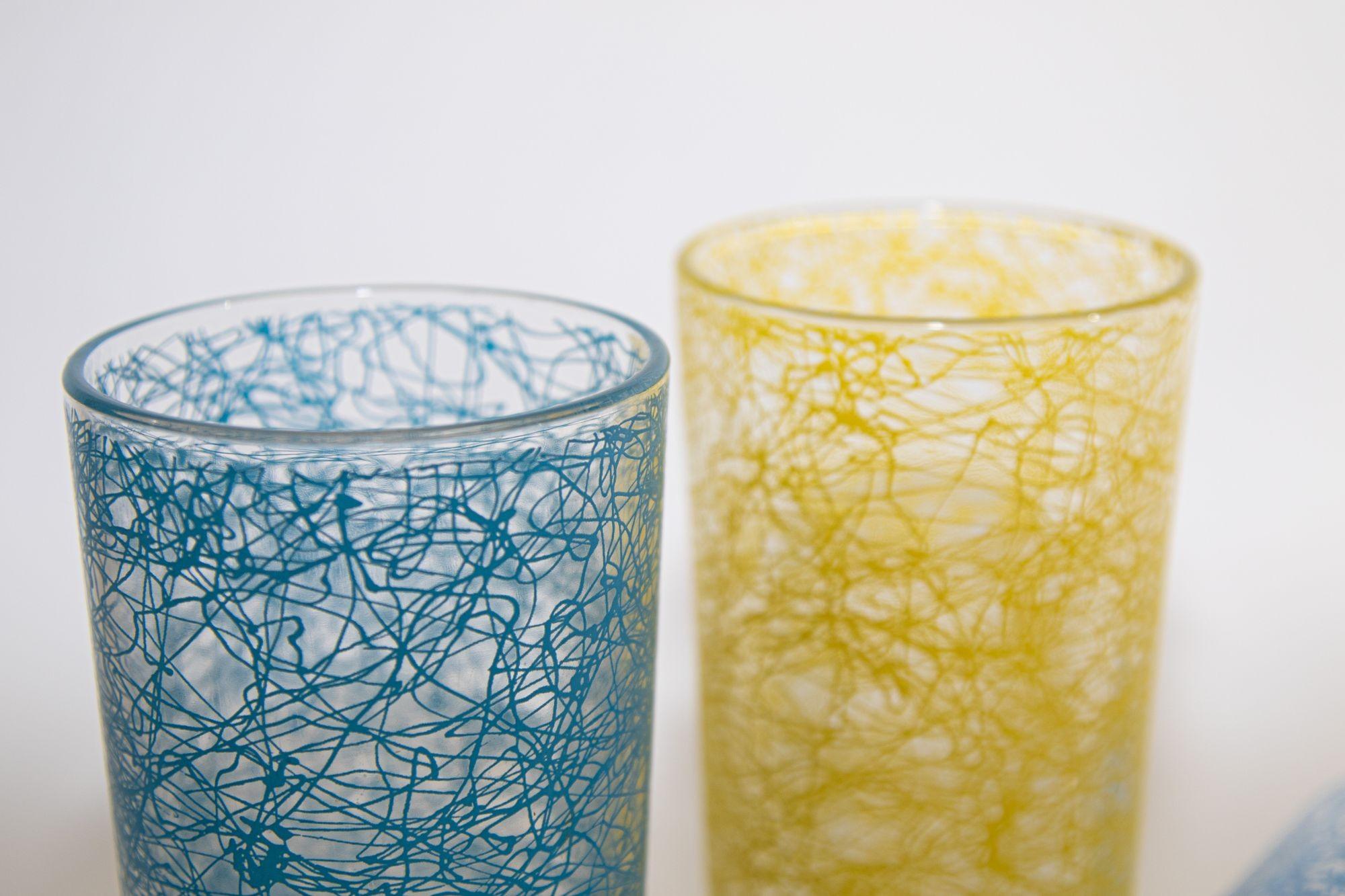 Vintage Collectible Retro Highball Spaghetti Tumblers Set of 3 Blue and Yellow For Sale 8