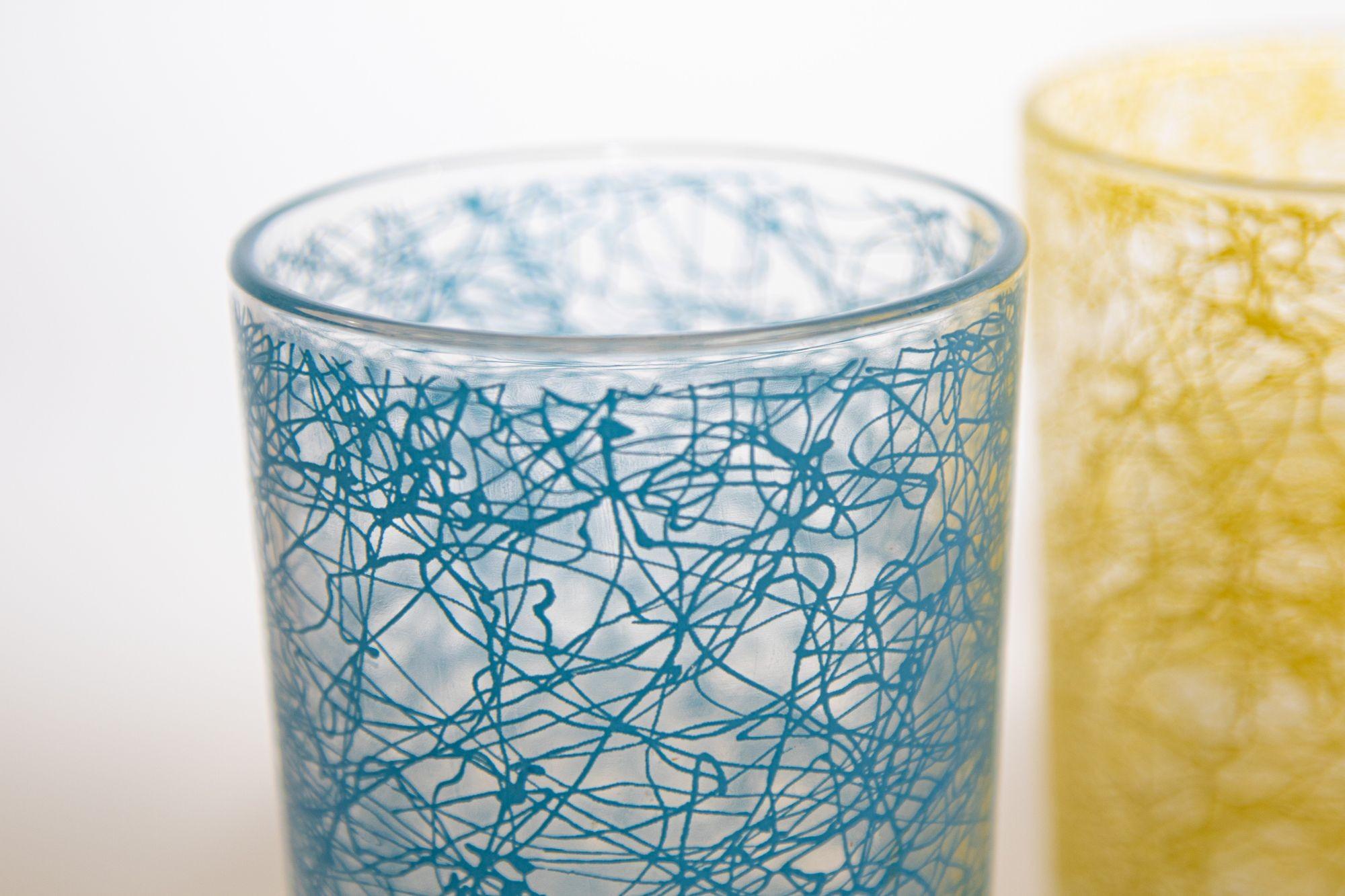Vintage Collectible Retro Highball Spaghetti Tumblers Set of 3 Blue and Yellow For Sale 9