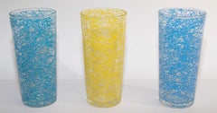 Vintage Collectible Retro Highball Spaghetti Tumblers Set of 3 Blue and Yellow