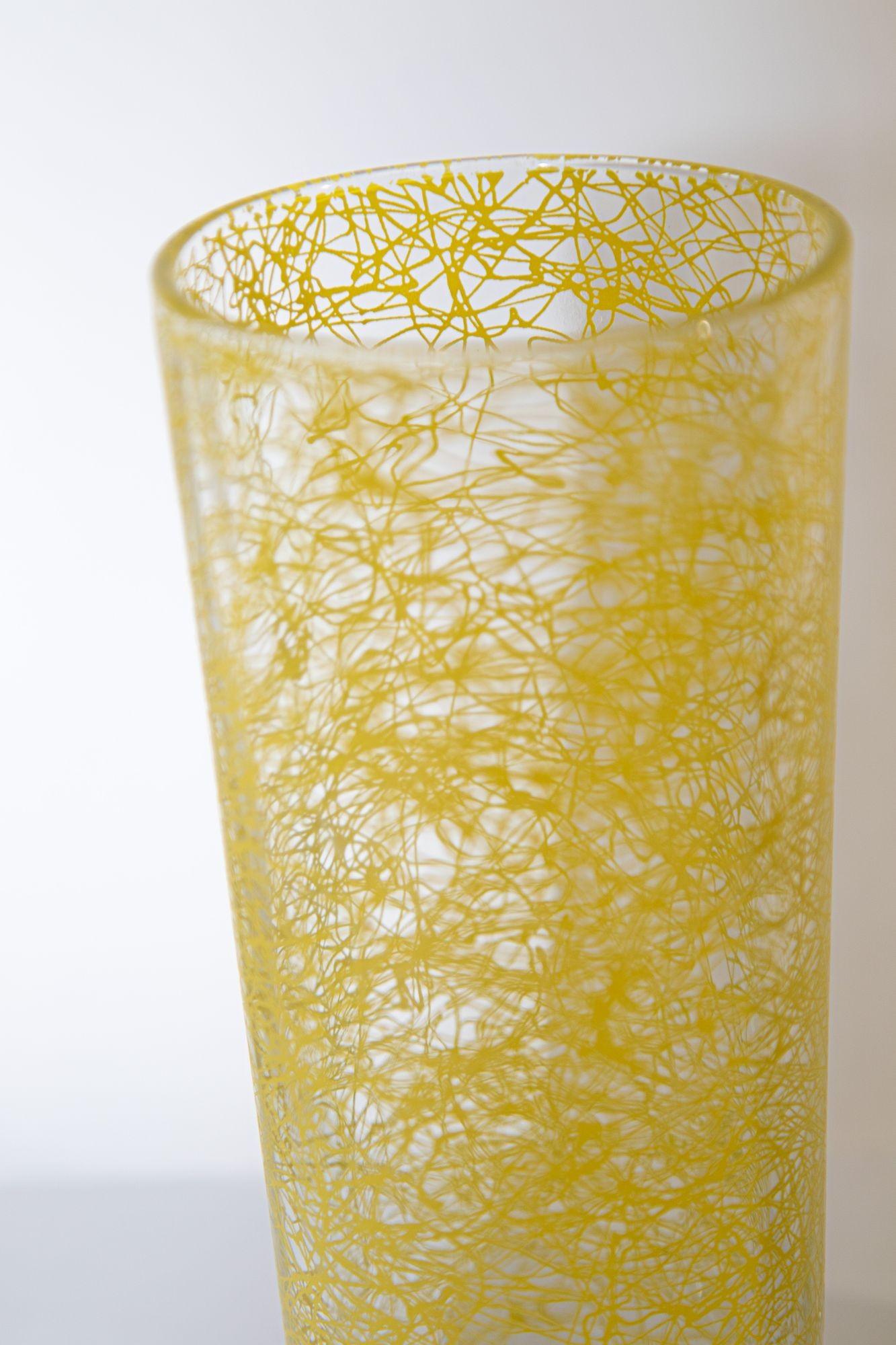 Vintage Collectible Retro Highball Spaghetti Tumblers Set of 3 Blue and Yellow For Sale 1
