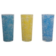 Vintage Collectible Retro Highball Spaghetti Tumblers Set of 3 Blue and Yellow