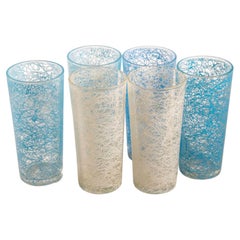 Vintage Collectible Retro Highball Spaghetti Tumblers Set of 6 Blue and White