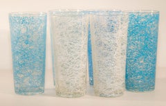 Vintage Collectible Retro Highball Spaghetti Tumblers Set of 6 Blue and White