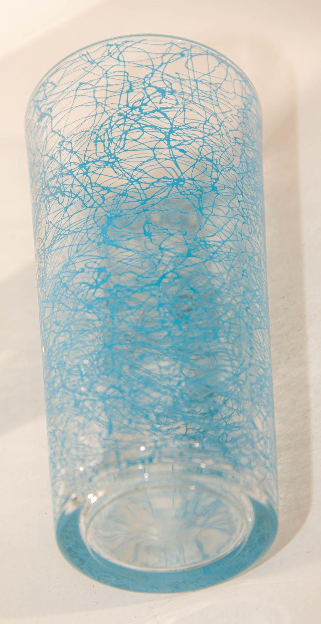 Vintage Collectible Retro Highball Spaghetti Tumblers Set of 6 Blue and White For Sale 2