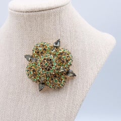Vintage Collectible WARNER Brooch Green Rhinestones 1950s