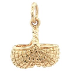 Vintage Collectible Yellow Gold Detailed Petite Picnic Basket Charm Pendant
