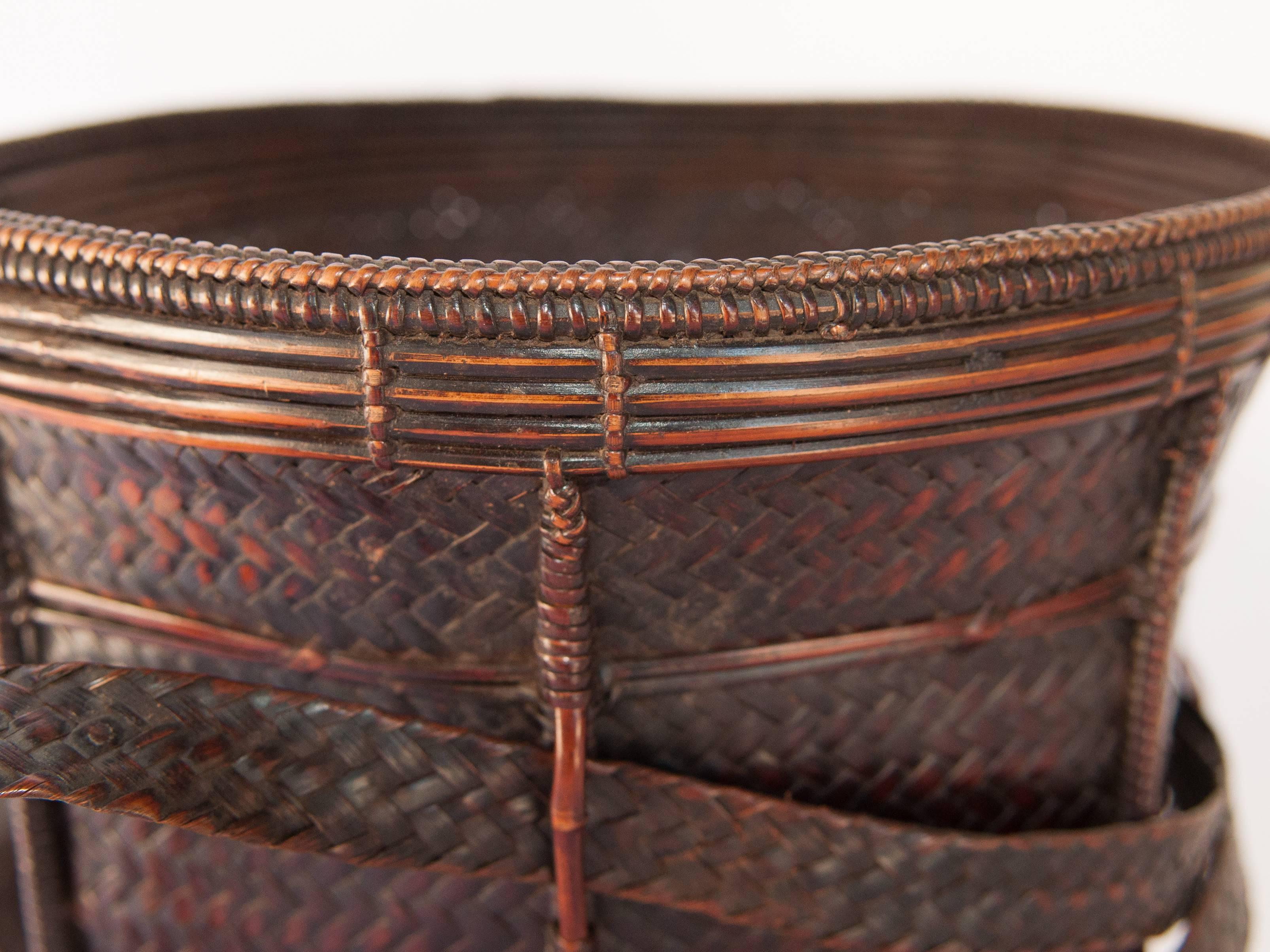 Vintage Collecting Basket, Ata Pue, Laos, Mid-20th Century, Bamboo, Rattan In Excellent Condition In Point Richmond, CA