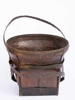 Vintage-Sammlerkorb aus Ata Pue-Gebiet in Laos, Mitte des 20. Jahrhunderts, Bambus