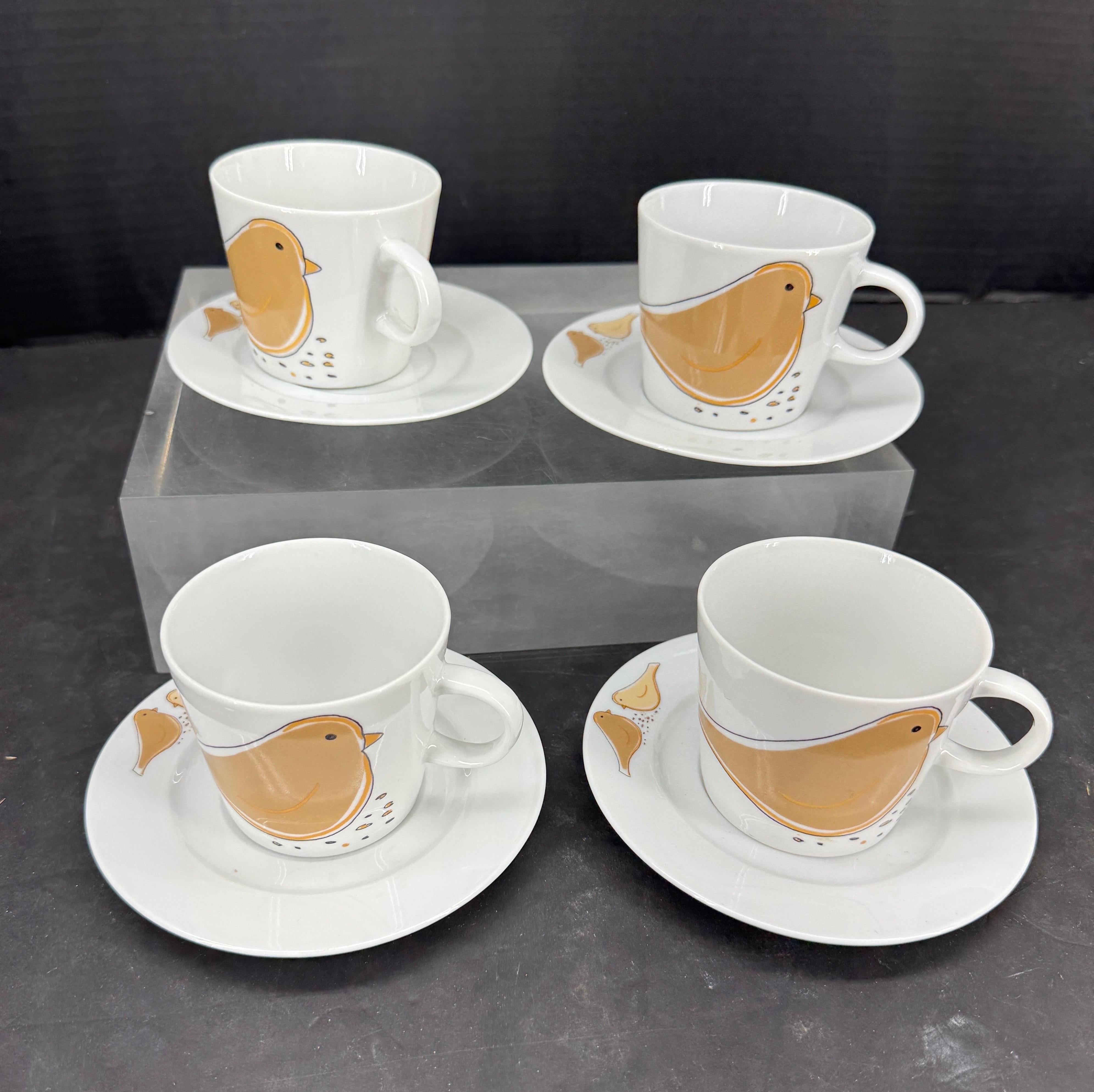 Scandinavian Modern Vintage Collection from Aarikka Bird Porcelain Teapot Mugs For Sale