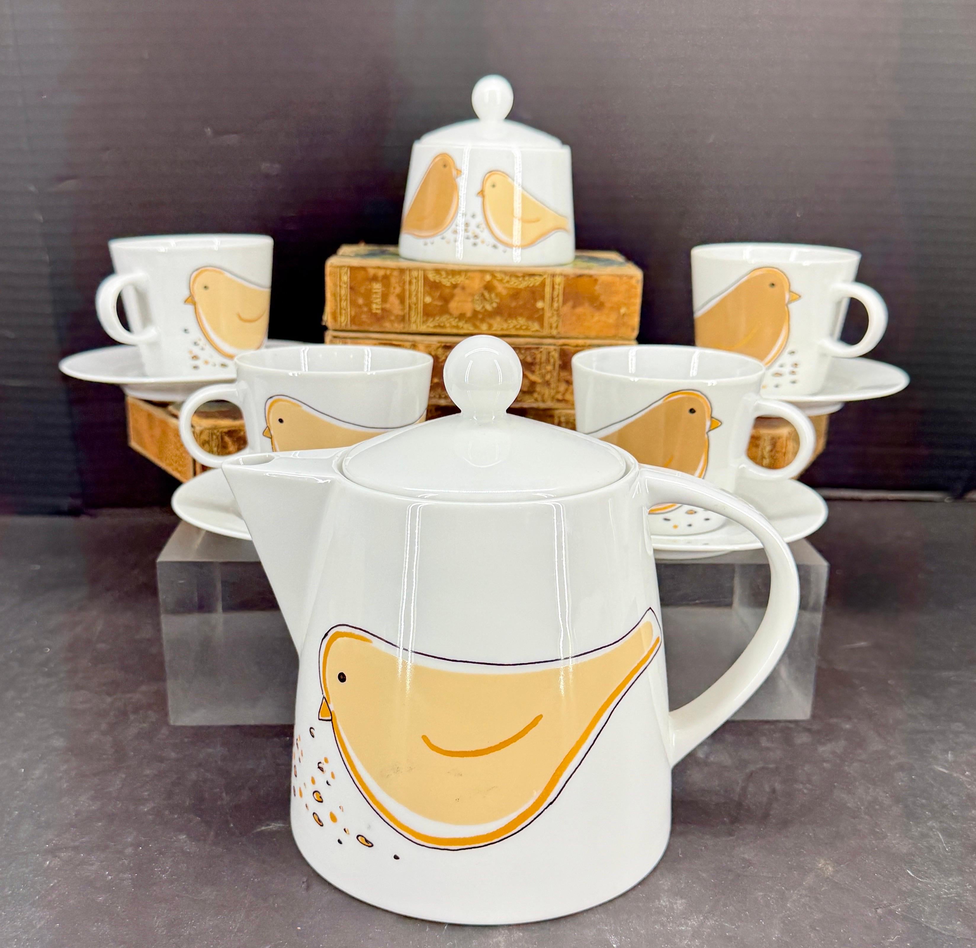 Vintage Collection from Aarikka Bird Porcelain Teapot Mugs For Sale 2