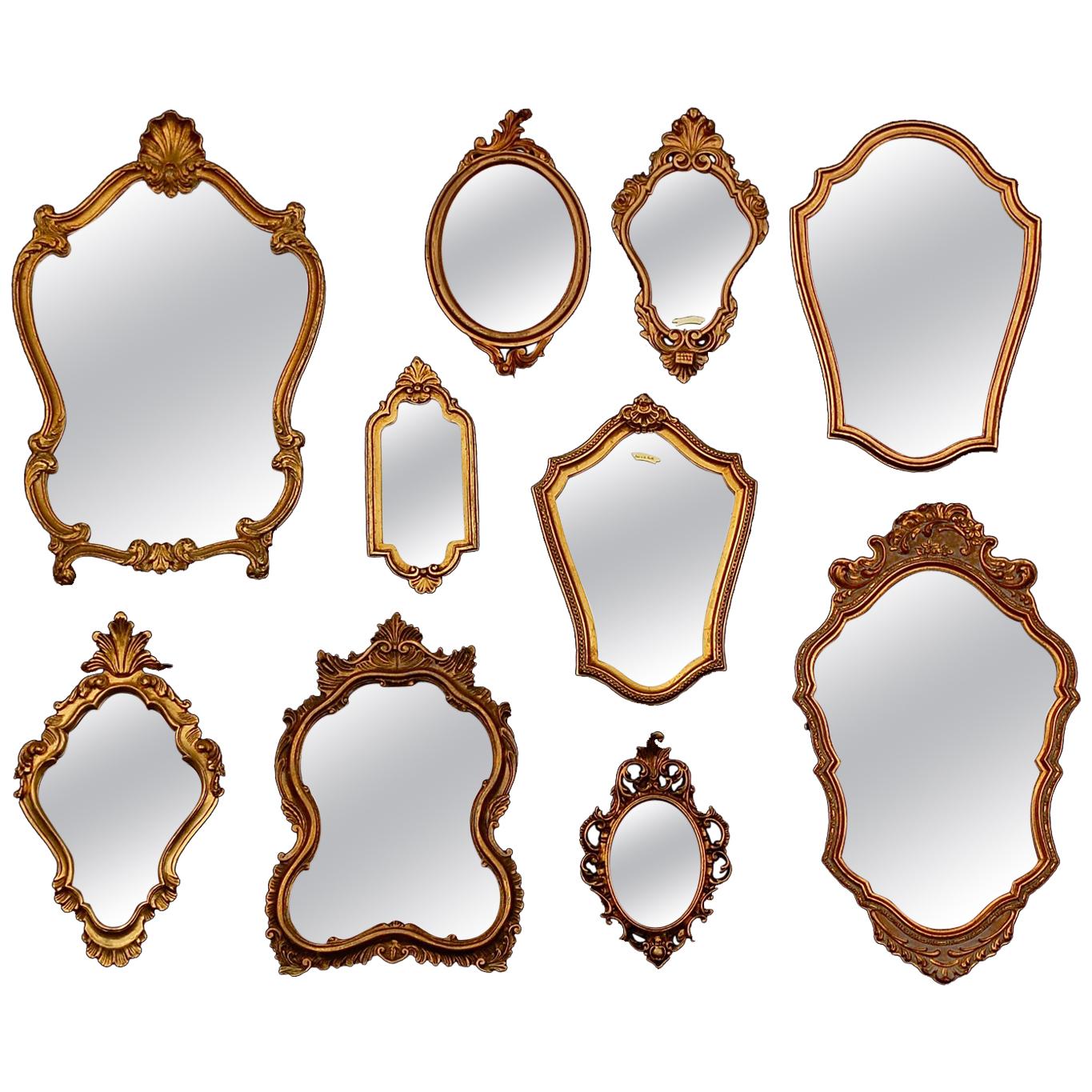 Vintage Collection of Florentine Style Mirrors, Set of 10 For Sale