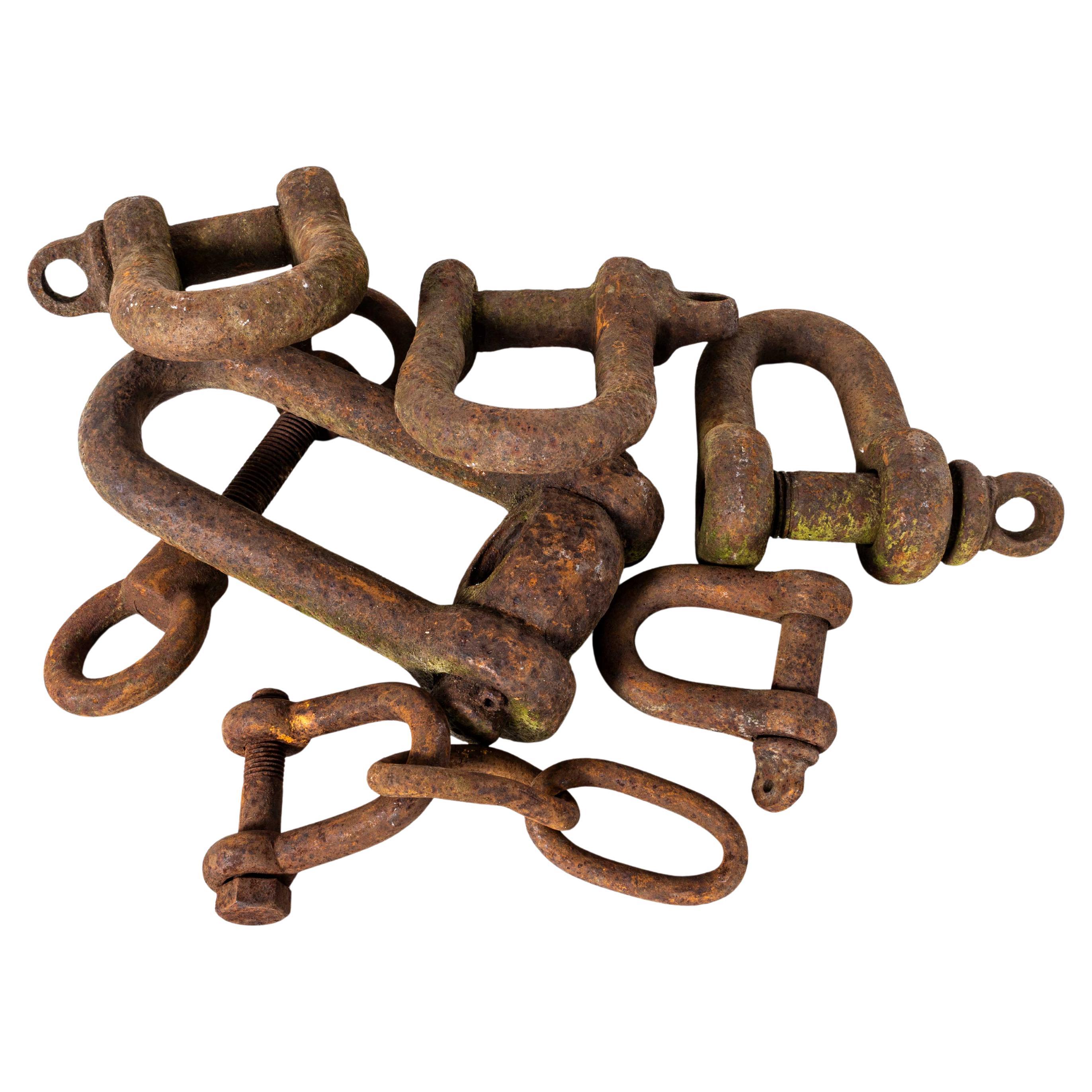 Vintage Collection Of Large Ship Iron Shackles – Set Of Five in vendita