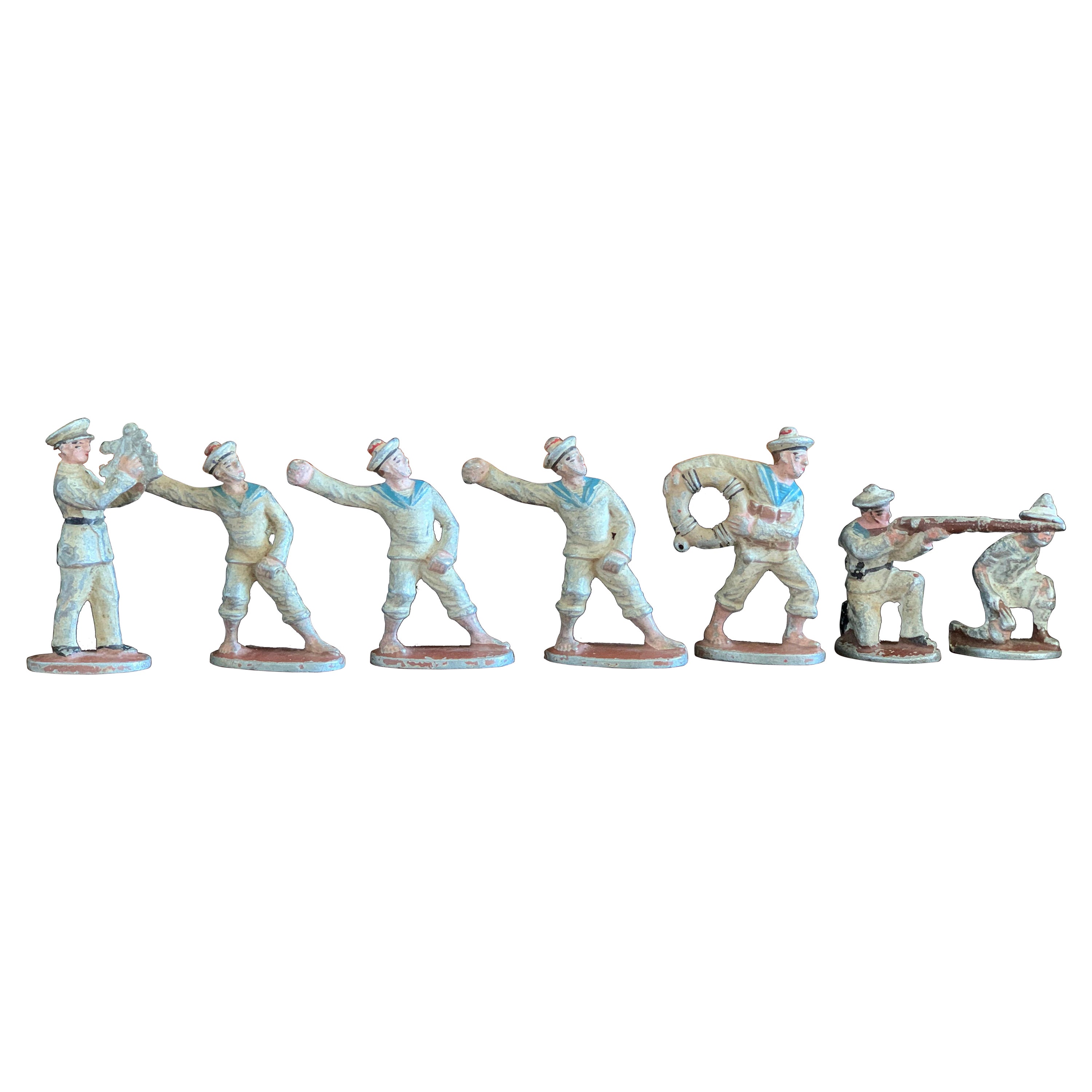 Collezione vintage di sette piccoli soldati della Marina Militare in piombo