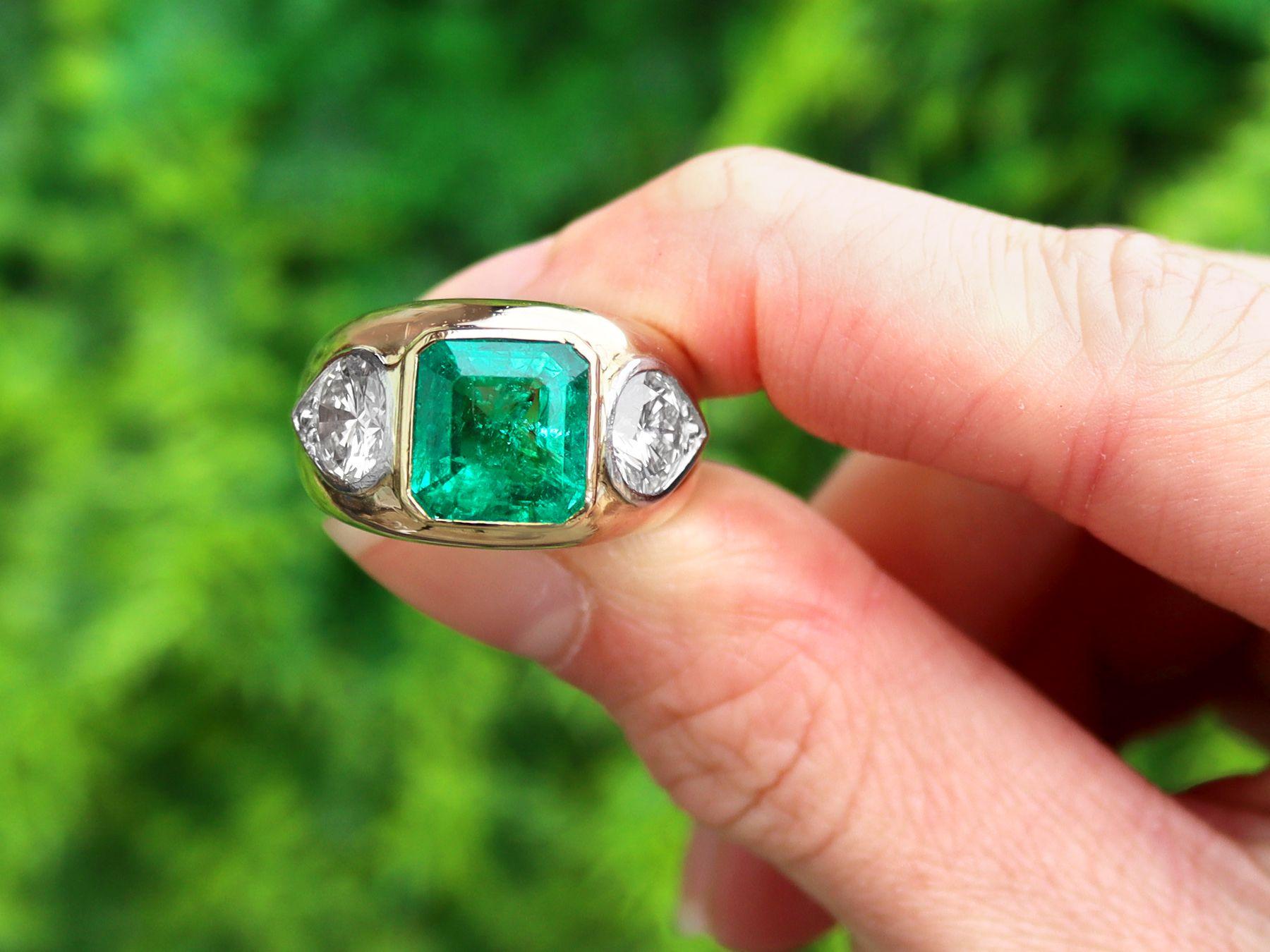 A stunning, fine and impressive vintage French 3.78 carat Colombian emerald and 2.18 carat diamond, 18 carat yellow gold and platinum set dress ring; part of our diverse diamond jewellery and estate jewelry collections

This stunning, fine and