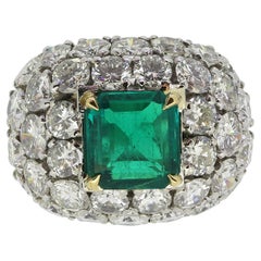 Vintage Colombian Emerald and Diamond Bombe Cluster Ring