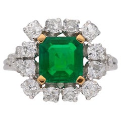 Vintage-Ring mit kolumbianischem Smaragd und Diamanten, französisch, um 1960