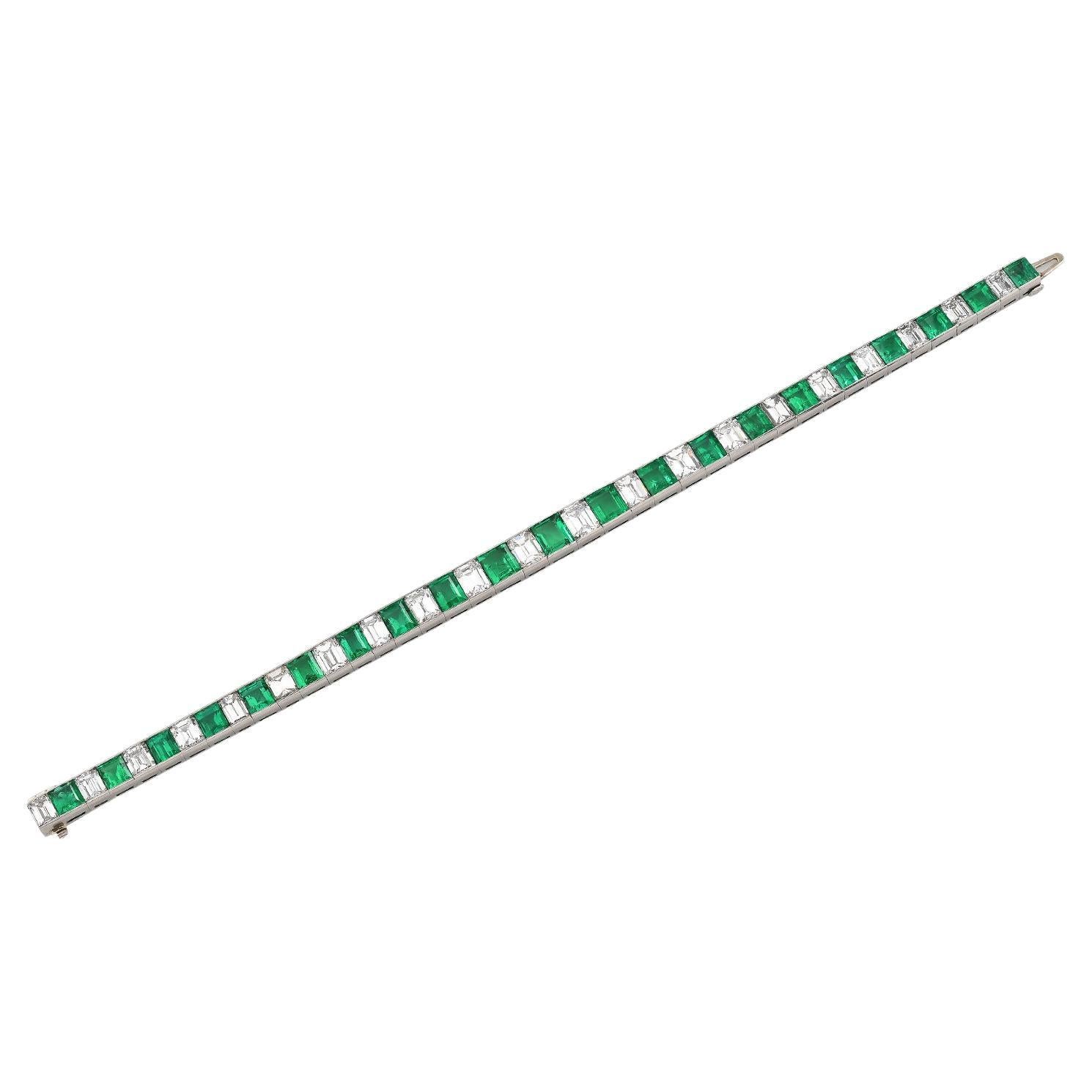 Vintage Colombian Emerald and Diamond Tennis Bracelet (1950s)