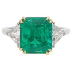 Vintage Colombian Emerald and Diamond Three-Stone Ring