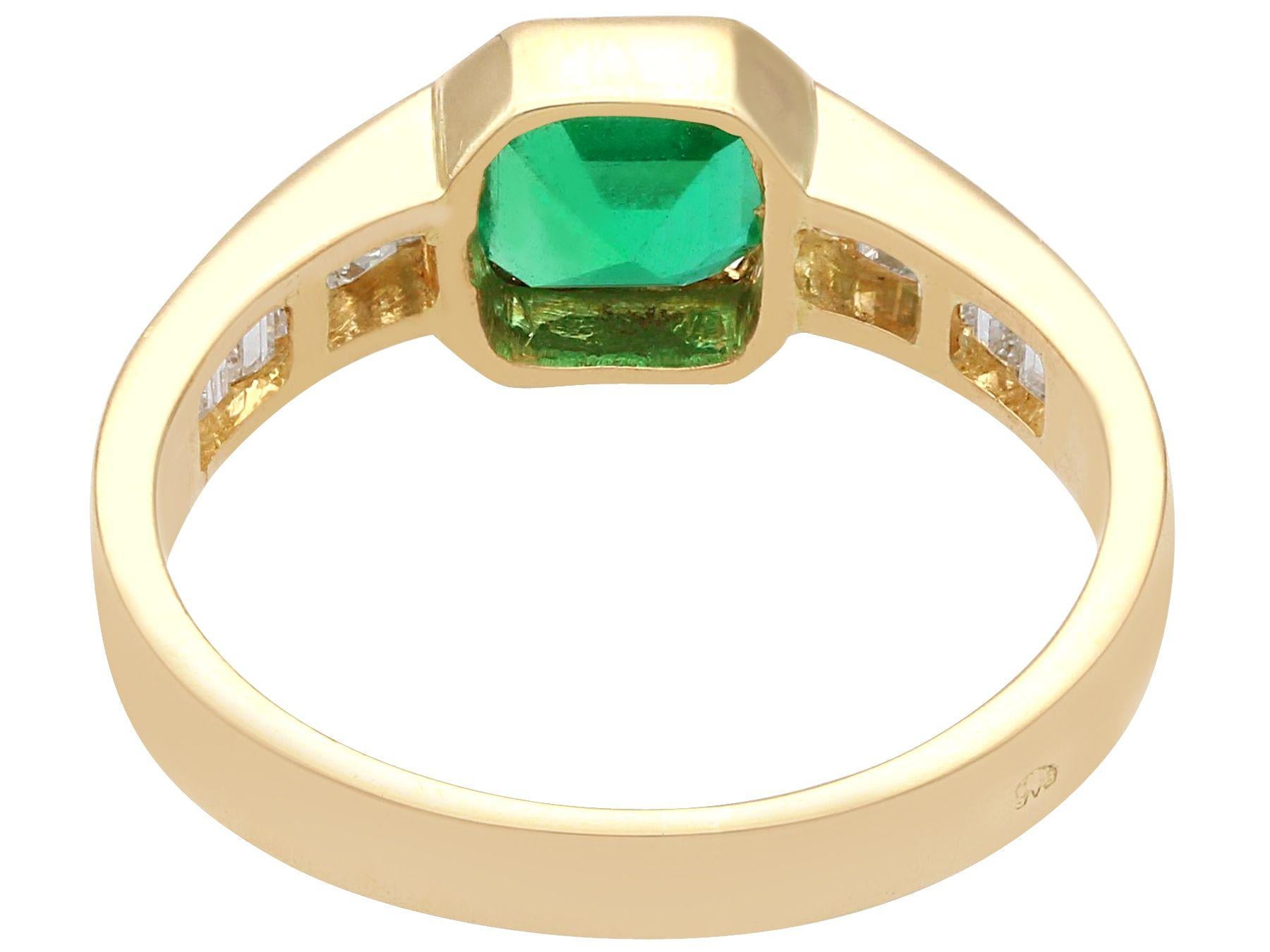 Square Cut Vintage Colombian Emerald and Diamond Yellow Gold Cocktail Ring, Circa 1980