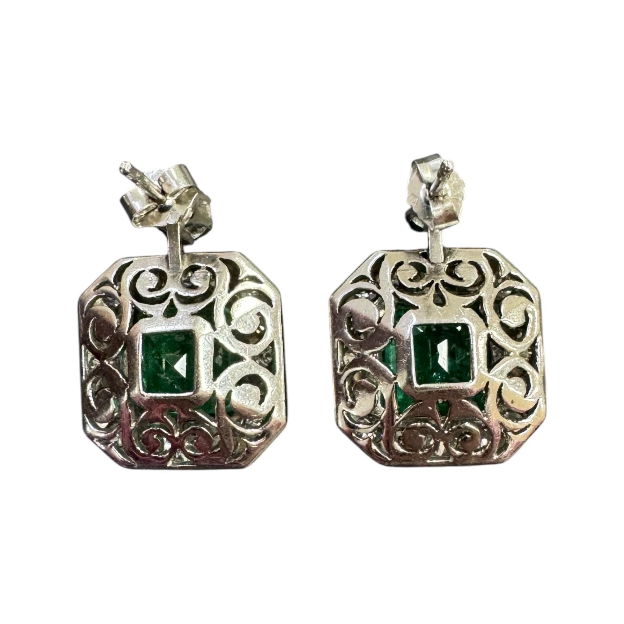 Vintage Colombian Emerald & Diamond Dangle Earrings GIA For Sale 2