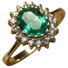 Bague de fiançailles vintage 18 carats avec émeraude de Colombie et diamants