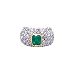 Vintage Colombian Emerald Diamond Gold Cocktail Ring