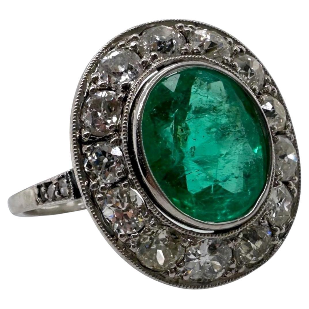 Vintage Colombian Emerald
Old Mine Cut Diamond Cocktail Ring GIA