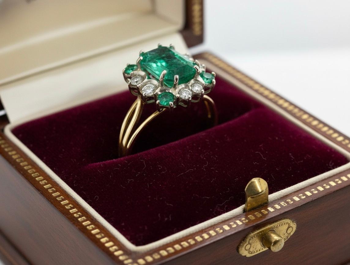 Kolumbianischer Vintage-Smaragd Solitär-Ring mit Akzenten 18 Karat Vintage (Art déco) im Angebot