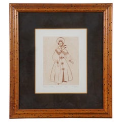 Vintage Colonial Pioneer Lady 2nd Edition Etching Print Signed Framed Marta