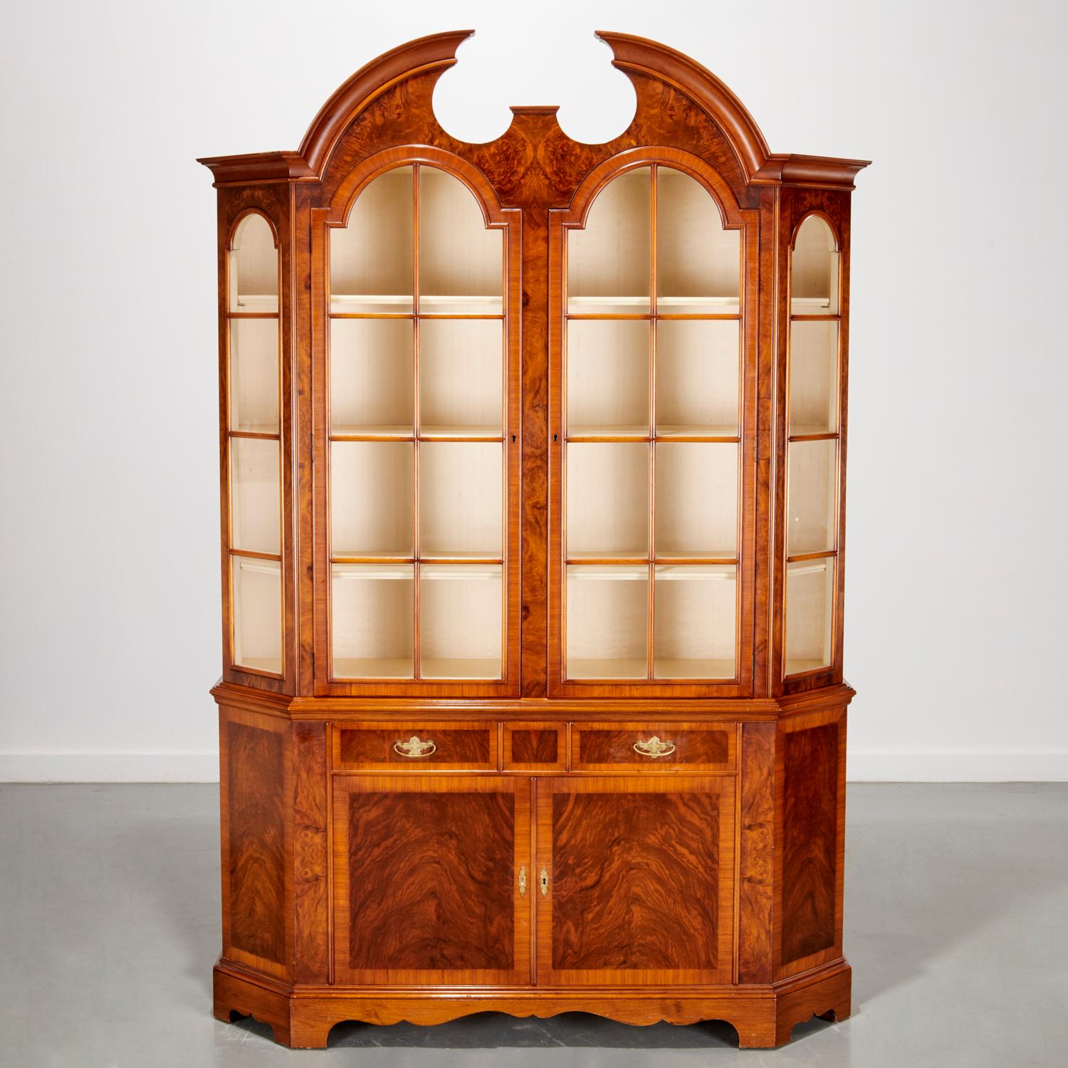 Vintage Colonial Revival Burl Wood Bookcase/Display Cabinet 5