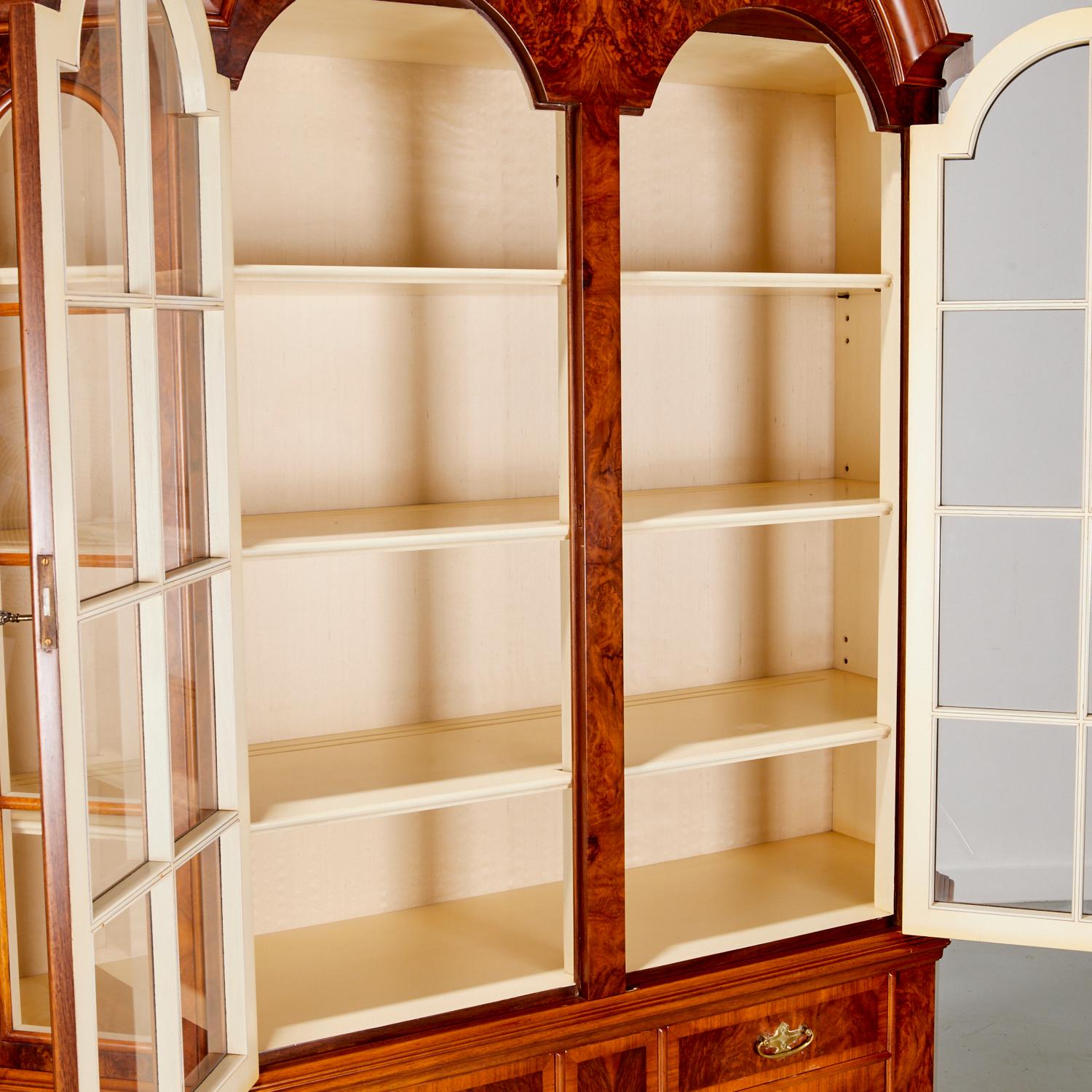 Hand-Crafted Vintage Colonial Revival Burl Wood Bookcase/Display Cabinet