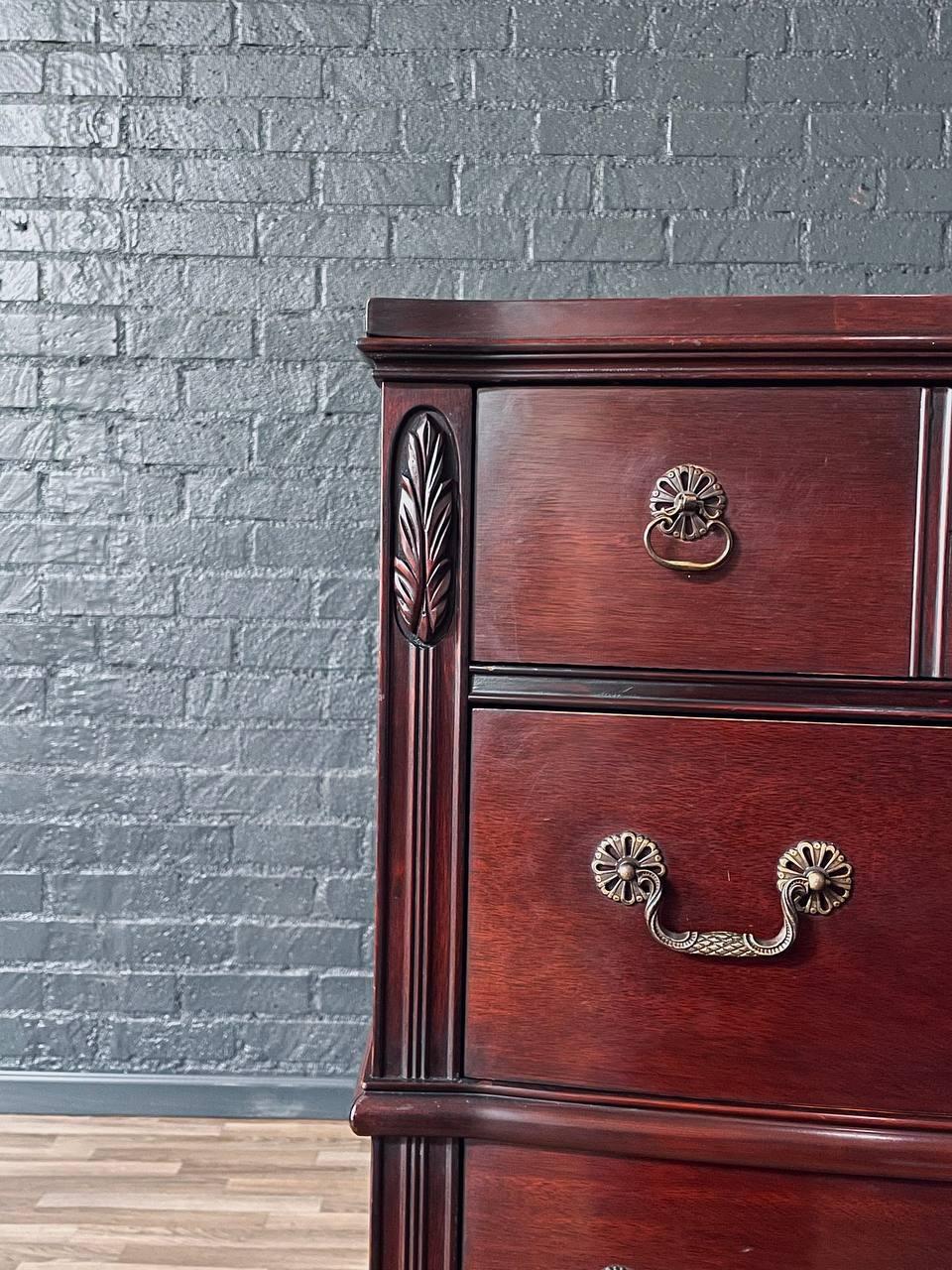 Brass Vintage Colonial Revival Highboy Dresser by Huntley Furniture For Sale