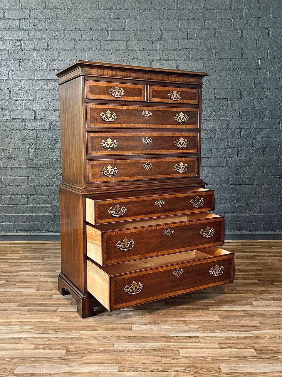 American Vintage Colonial Revival Style Mahogany Highboy Dresser by Drexel