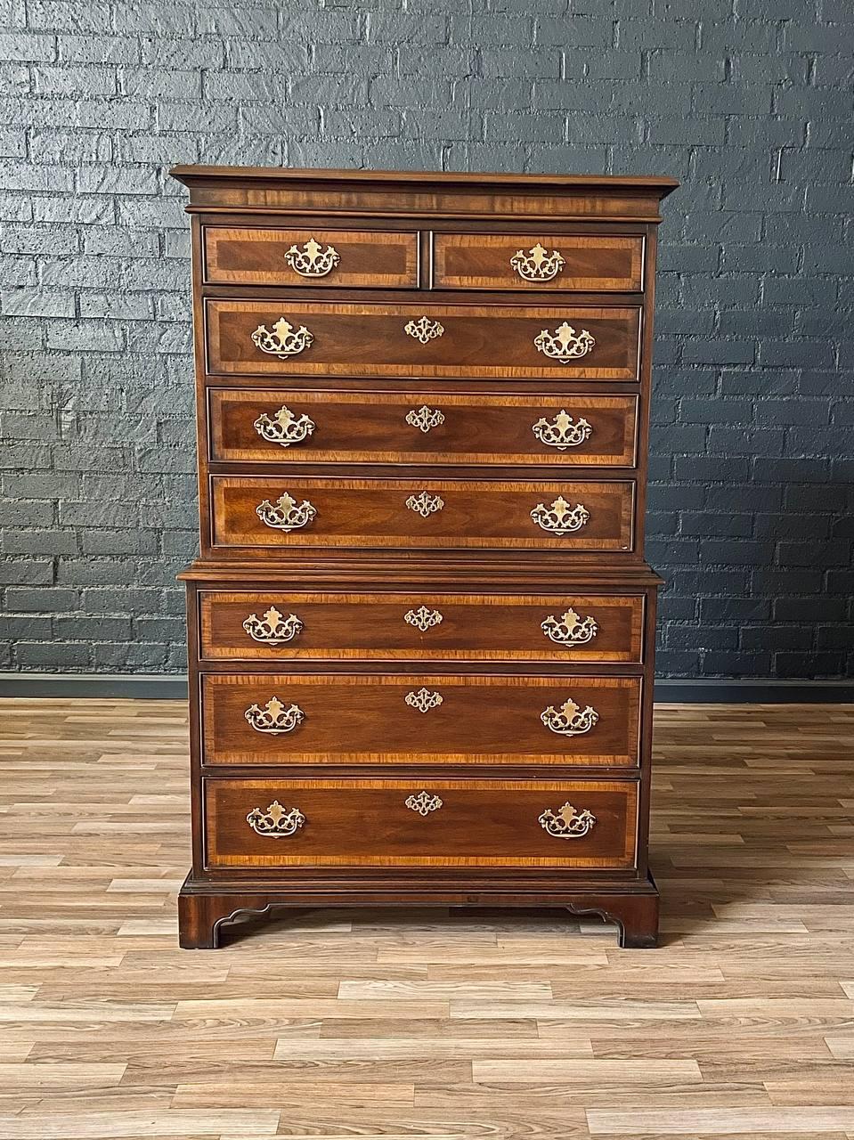Mid-20th Century Vintage Colonial Revival Style Mahogany Highboy Dresser by Drexel