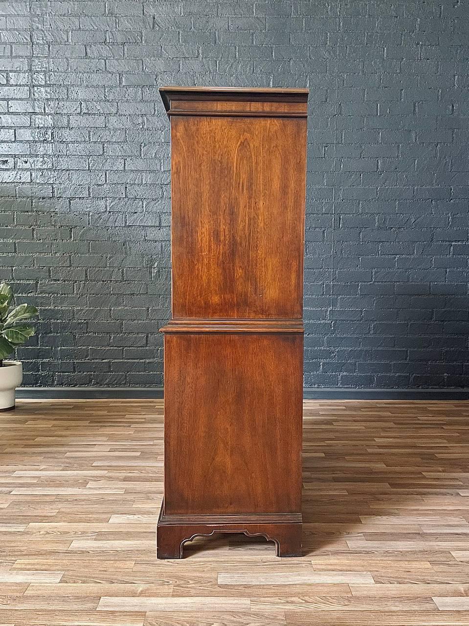 Brass Vintage Colonial Revival Style Mahogany Highboy Dresser by Drexel