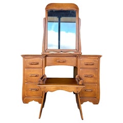 Vintage Colonial Solid Maple Knee Hole Vanity Desk