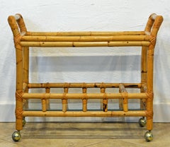Vintage Colonial Style Bamboo Pole Glass Shelved Two-Tier Bar Cart, 20th Century