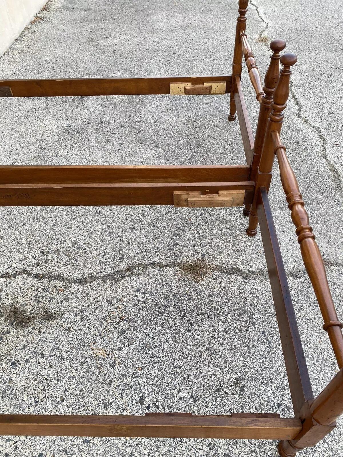 Vintage Colonial Style Cherry Wood Cannonball Single Twin Bed Frames - a Pair 5