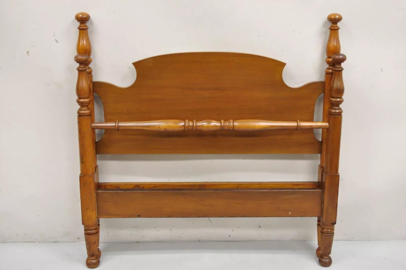 Vintage Colonial Style Cherry Wood Cannonball Single Twin Bed Frames (Bed slats included) - a Pair. Circa Mid 20th Century. Measurements: 39.5