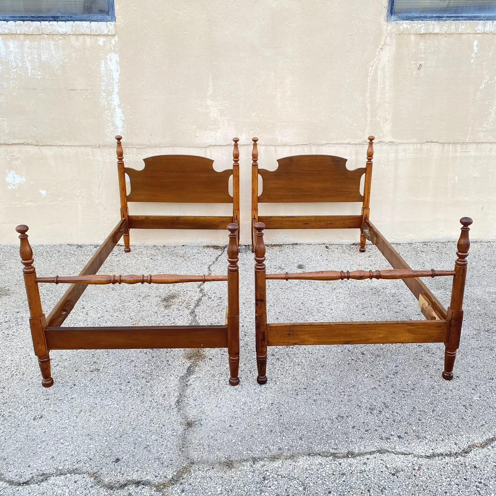 Other Vintage Colonial Style Cherry Wood Cannonball Single Twin Bed Frames - a Pair