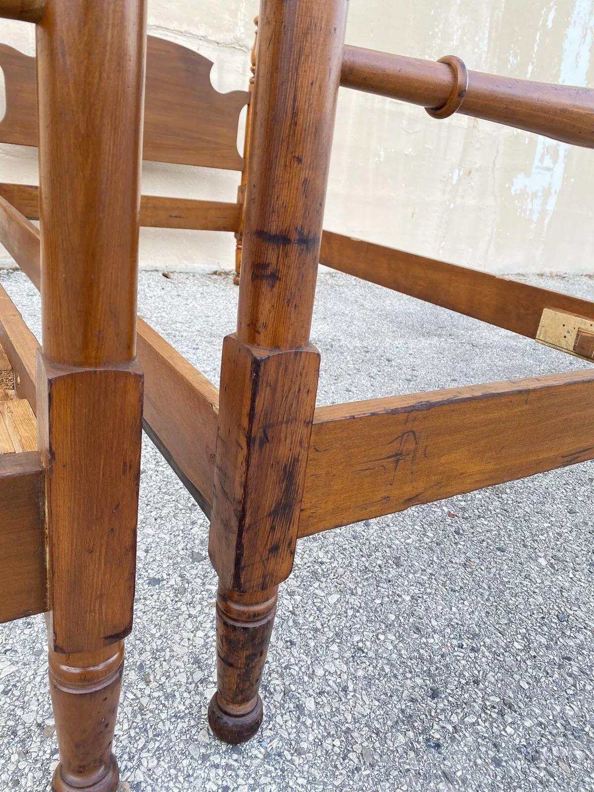 Vintage Colonial Style Cherry Wood Cannonball Single Twin Bed Frames - a Pair 1