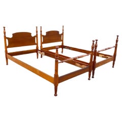 Vintage Colonial Style Cherry Wood Cannonball Single Twin Bed Frames - a Pair