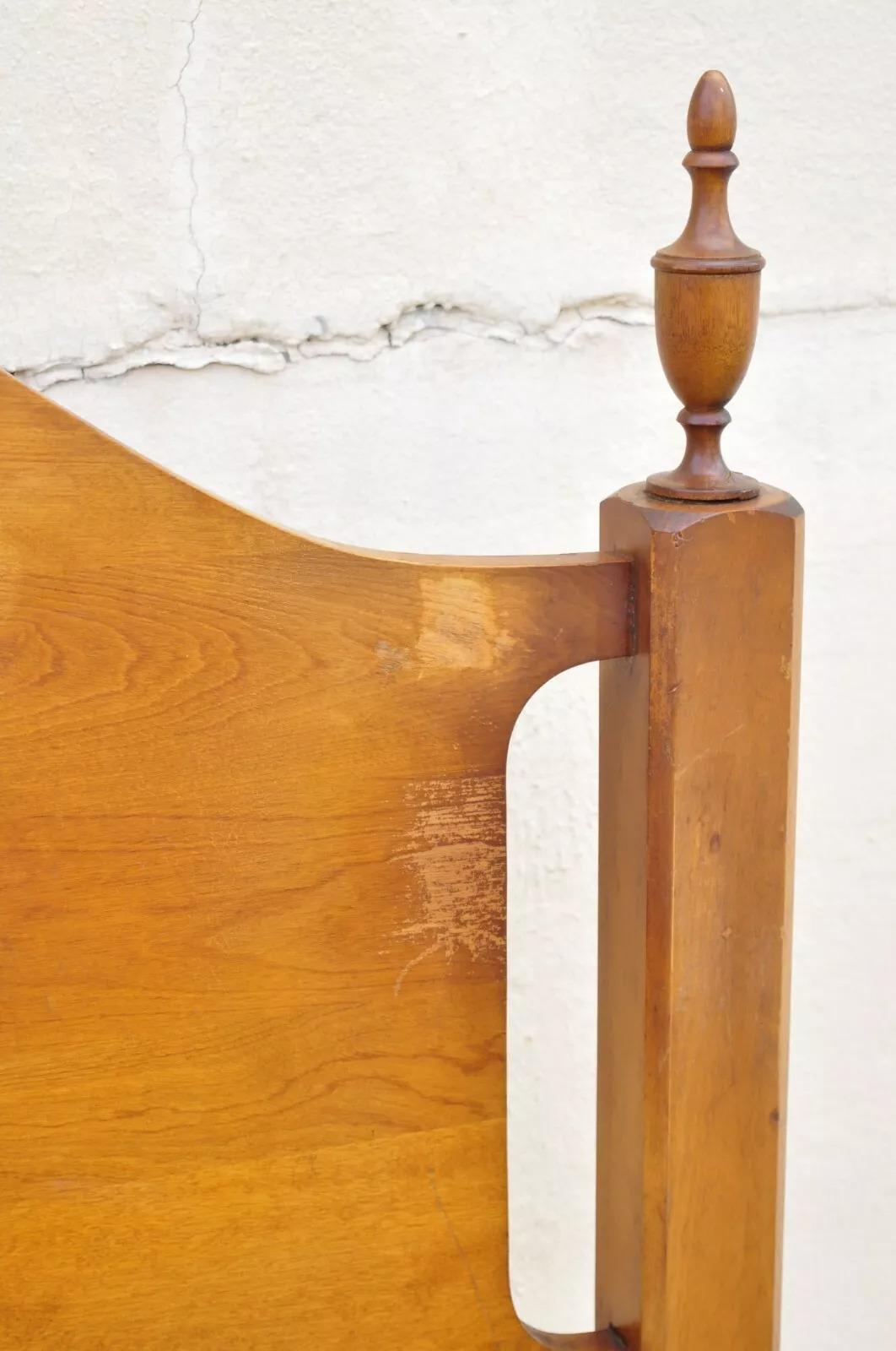 20th Century Vintage Colonial Style Maple Wood Urn Finial Twin Single Beds - a Pair
