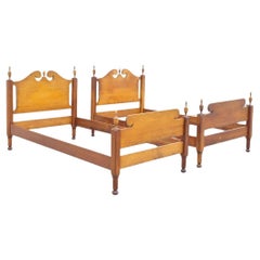 Antique Colonial Style Maple Wood Urn Finial Twin Single Beds - a Pair