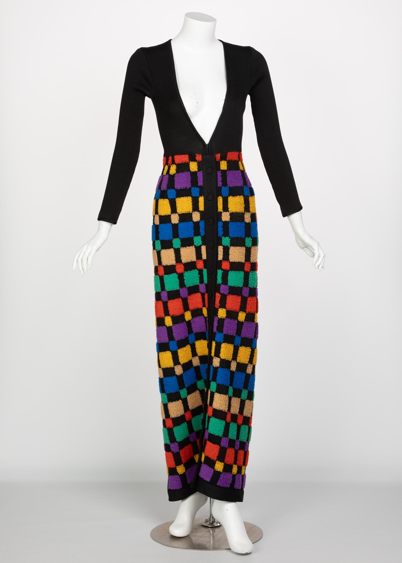 As the 1960s moved into the 70s, the fashion became filled with vivid vibrant colors and daring new silhouettes. Color-blocking was the trend and rising social changes challenged what was seen as appropriate for women in those days. Featuring a