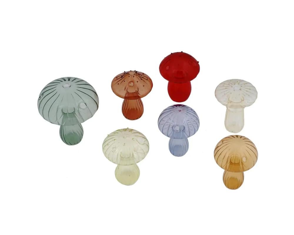 Mid-Century Modern Vintage Color Glass Mushrooms Vases With Pierced Tops