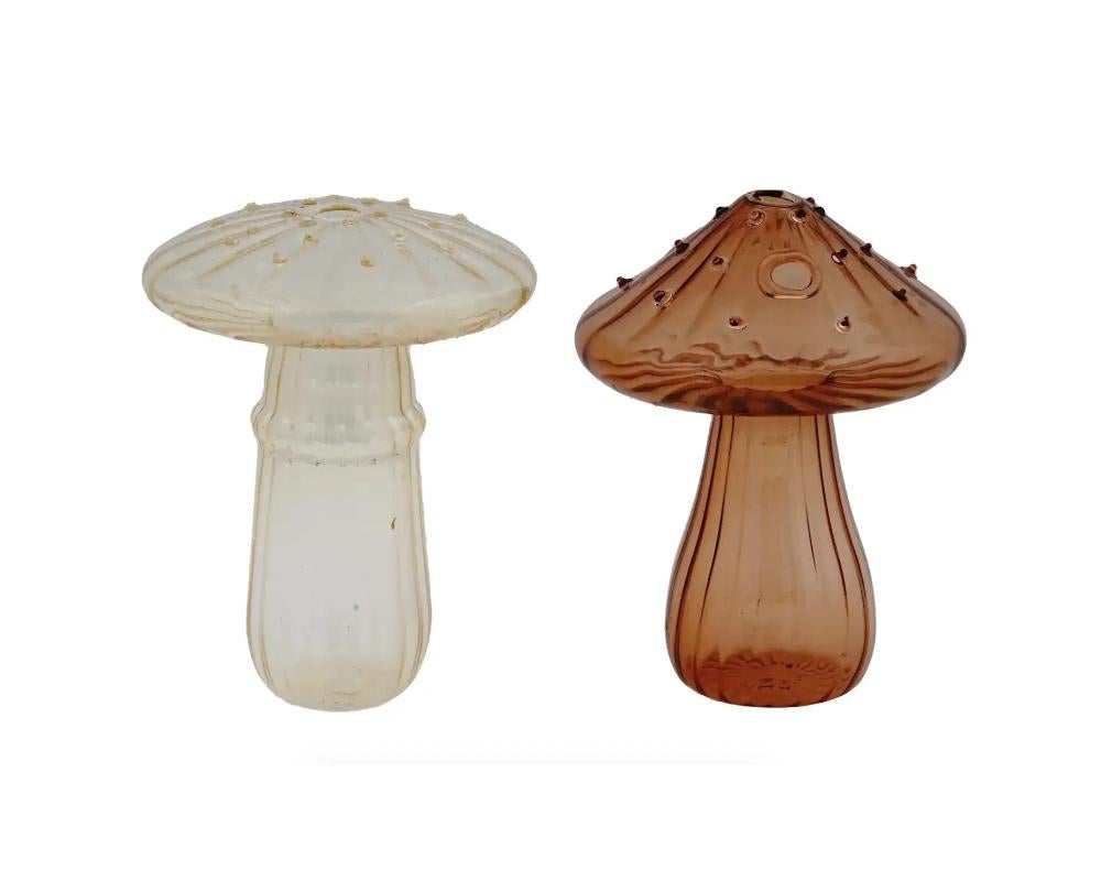 20th Century Vintage Color Glass Mushrooms Vases With Pierced Tops