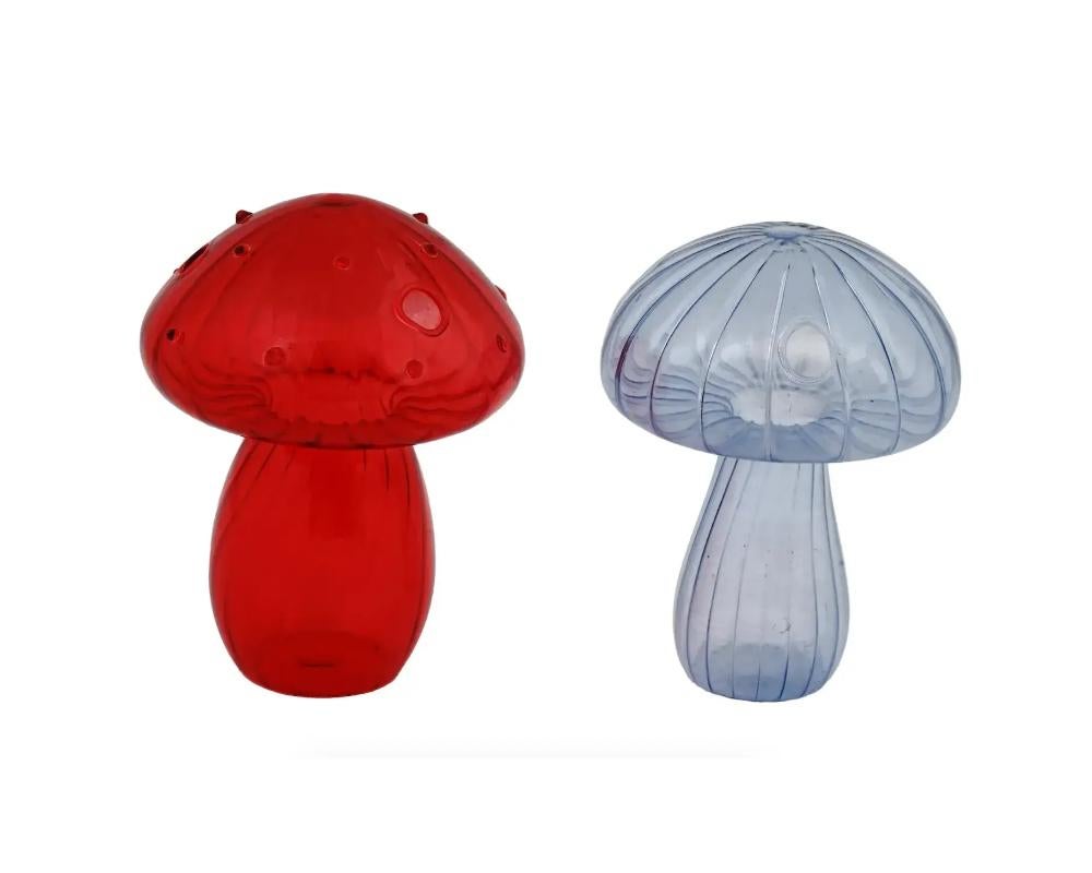 Vintage Color Glass Mushrooms Vases With Pierced Tops 1